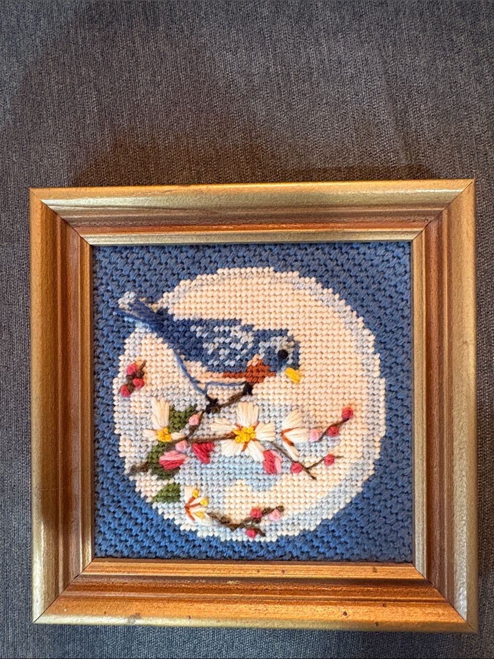 Sweet Bluebird Framed Needlepoint